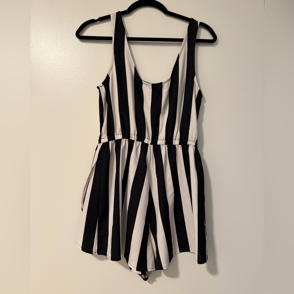 Mink Pink Black and White Striped Romper